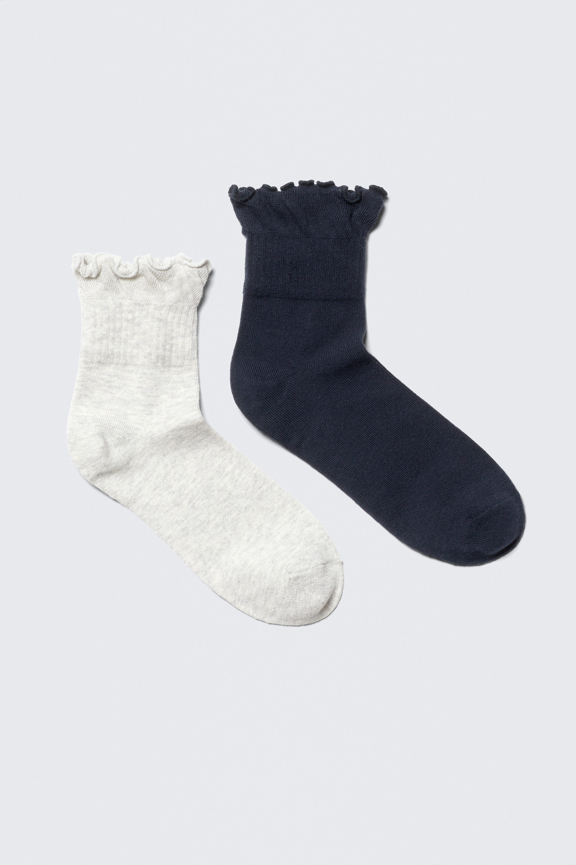 Dunkelblau & Grau - 2er-Pack Socken mit Rüschenkante aus Baumwollmix