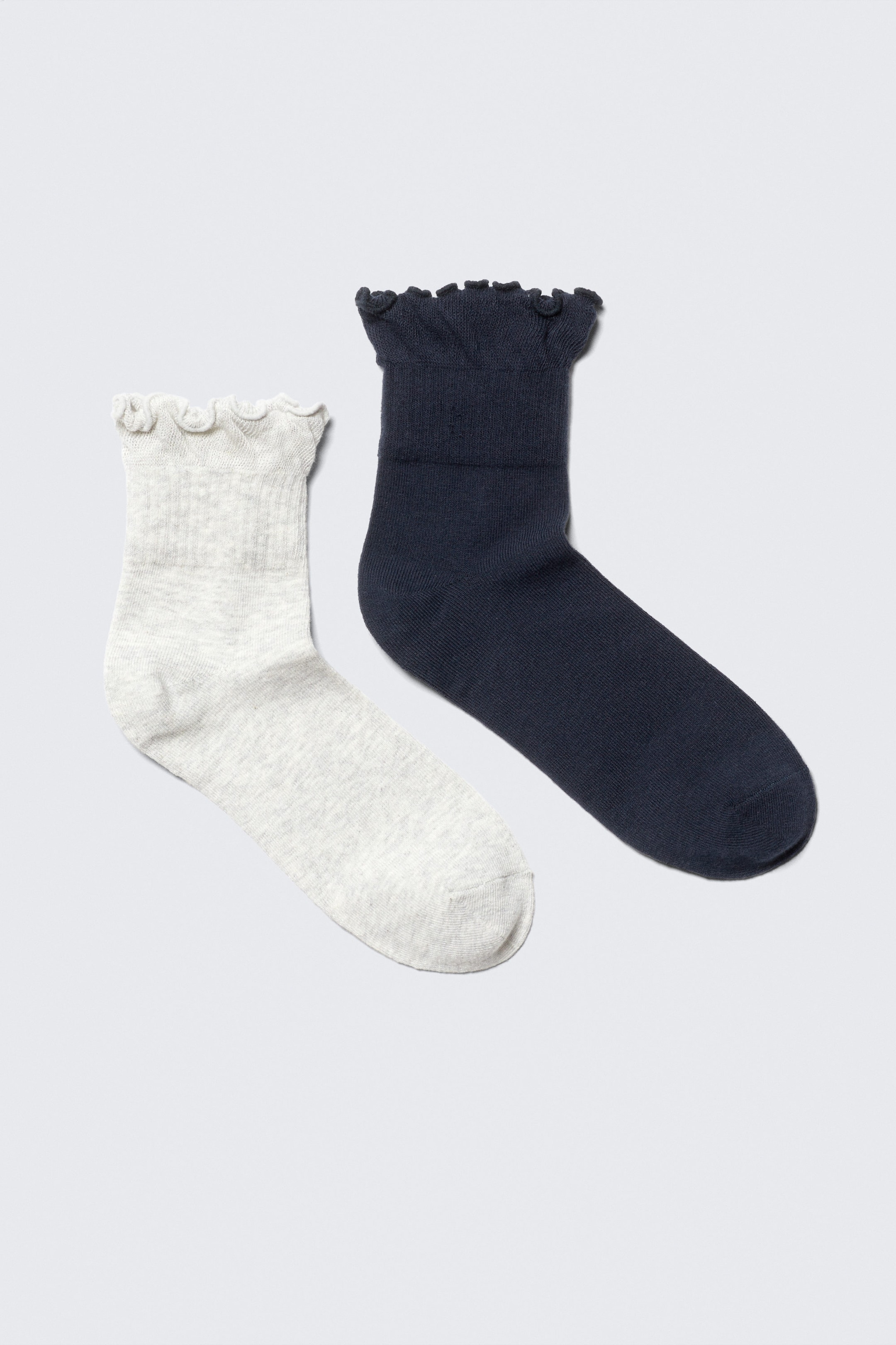 Dark Blue & Grey - 2-pack Frill Edge Cotton-Blend Socks