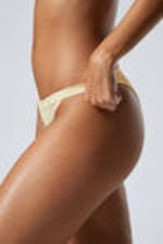 Light Yellow - Low Rise Ribbed Brazilian Bikini Bottoms - 1