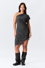 Dark Grey - Satin One-Shoulder Mini Dress - 0