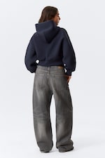 Dark Blue - Loose Fit Scuba Zip Hoodie - 2