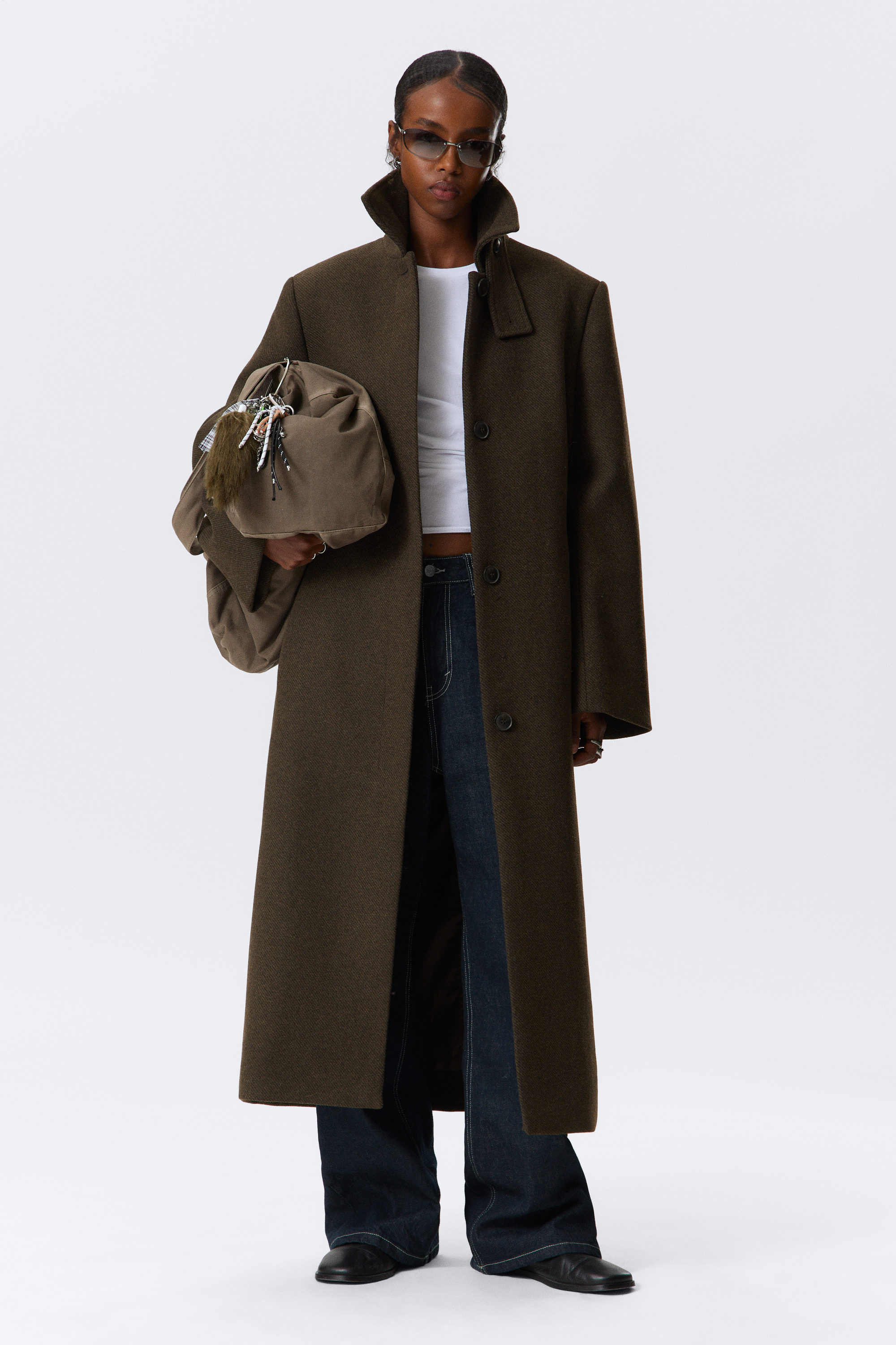 Dark Brown - Long Oversized Wool-Blend Coat - 1