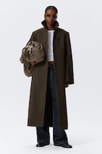 Dark Brown - Long Oversized Wool-Blend Coat - 0