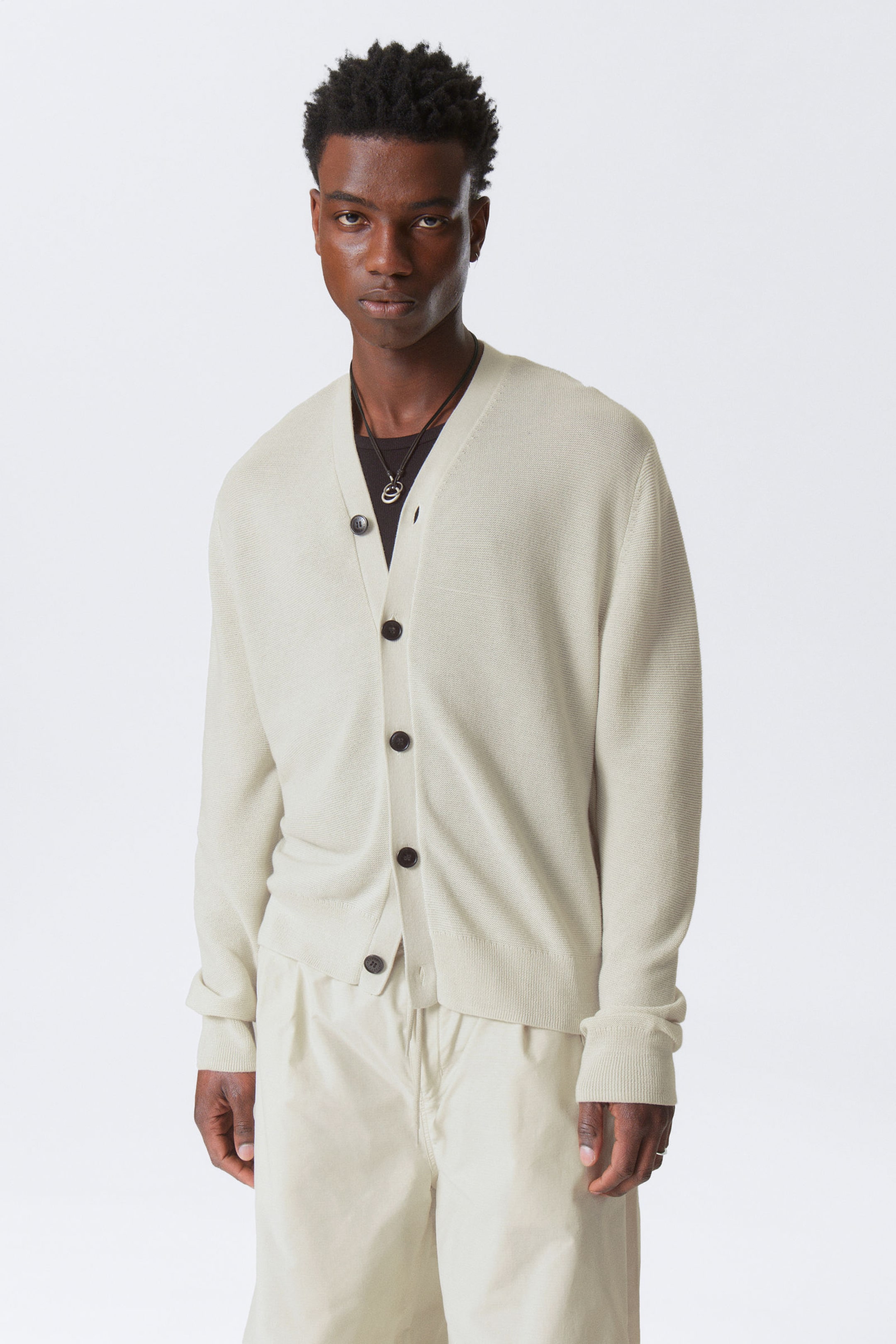 #D3CFC5 - Regular Fit Button-Up Cardigan - 1