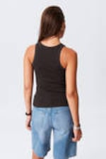 Dunkelbraun - Tailliertes geripptes Tanktop - 2