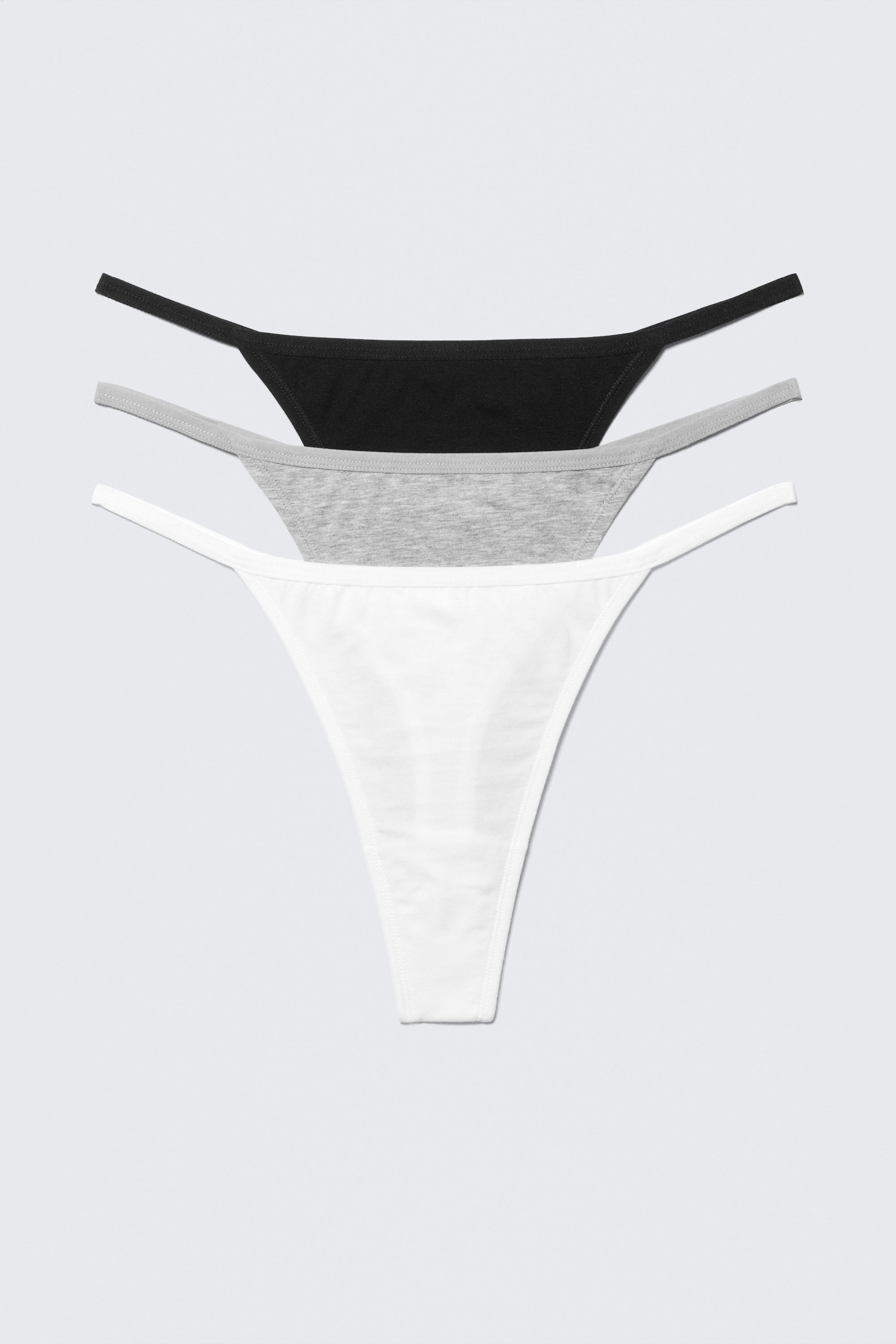 Black/Grey/White - 3-pack Soft Cotton Thongs - 3