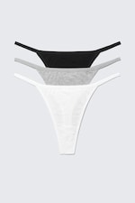 Black/Grey/White - 3-pack Soft Cotton Thongs - 3