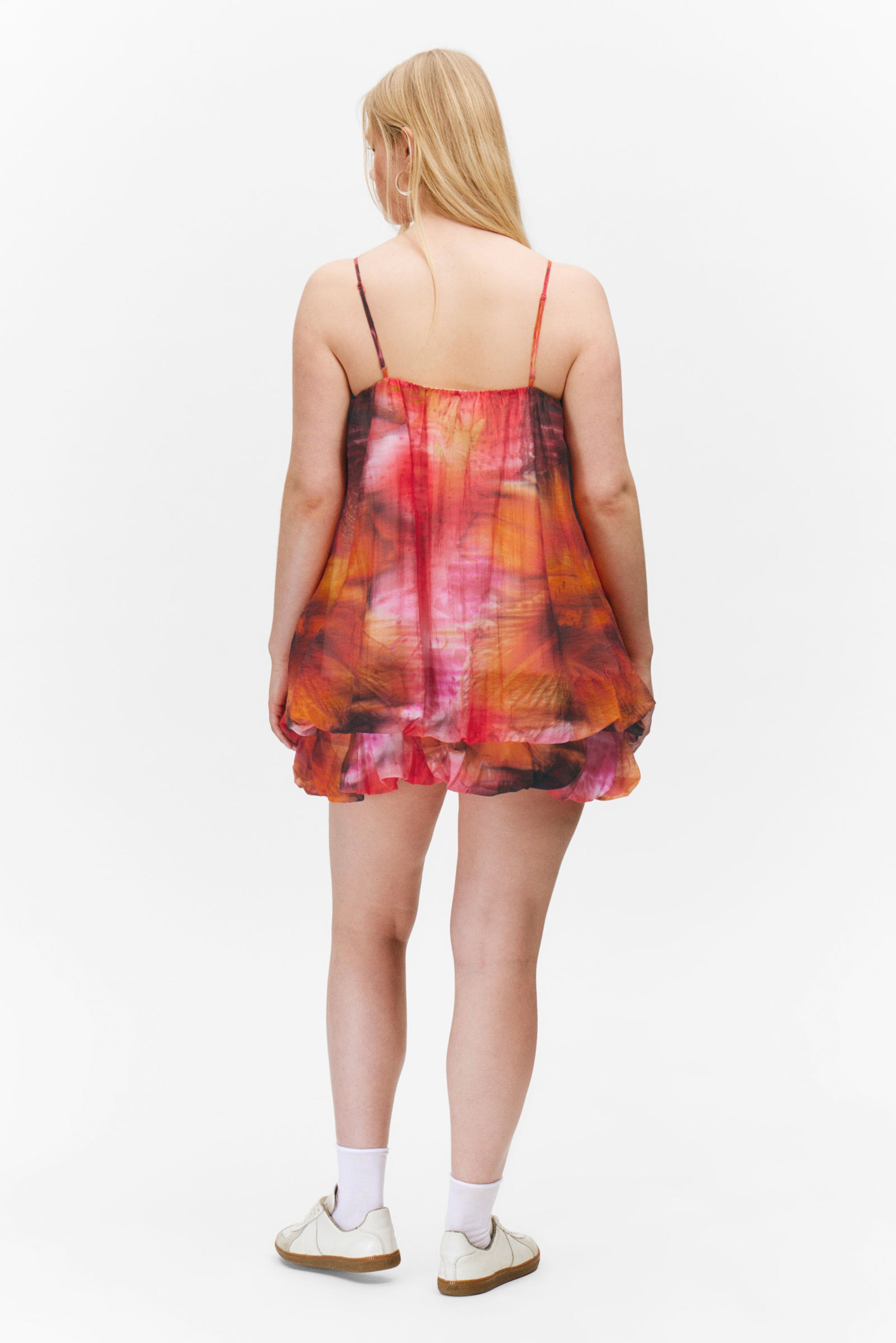 Red & Orange - Calypso Flower - Sleeveless Balloon Mini Dress - 3