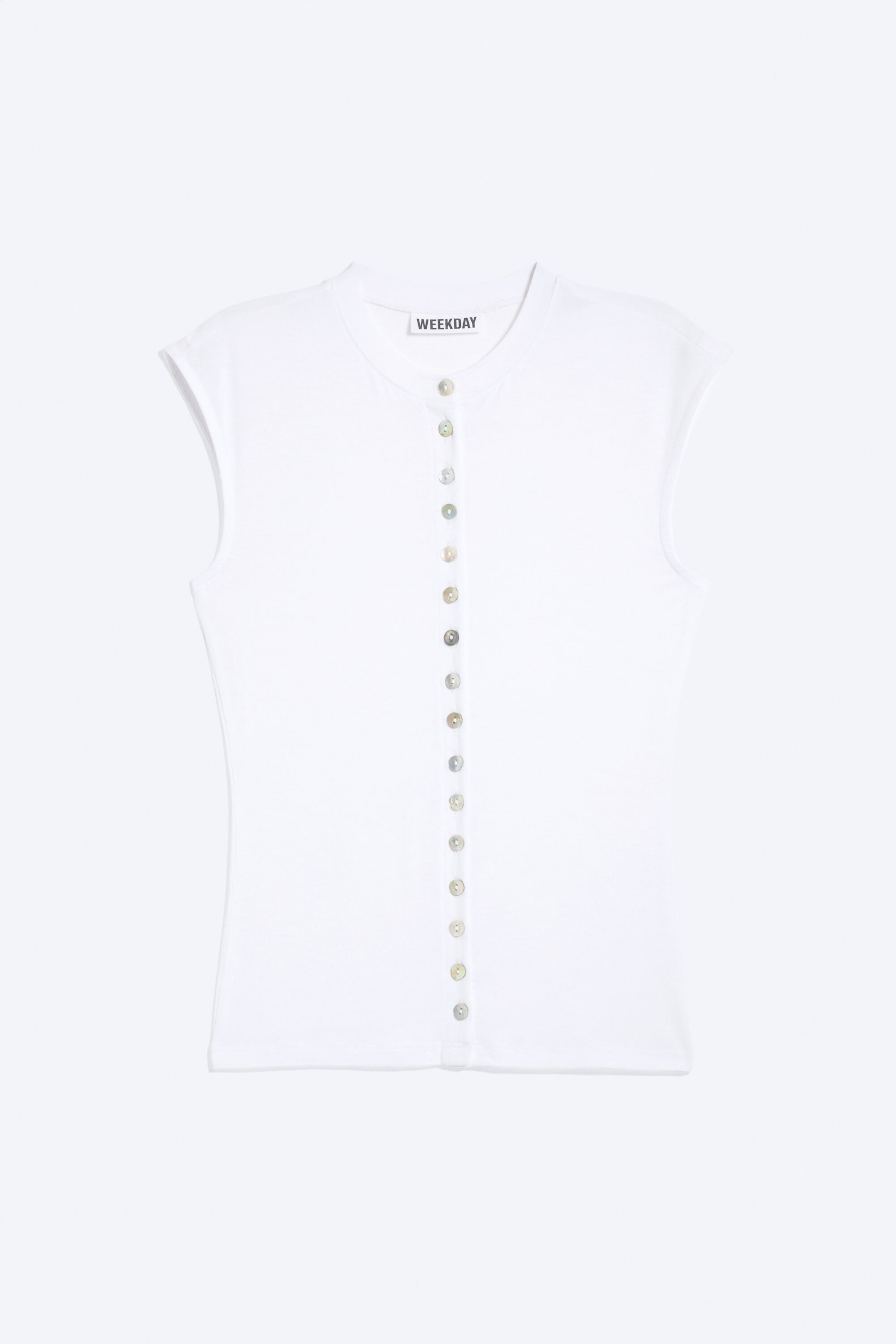 Vit - Pärlknappar - Ärmlös jerseytop med pärlknappar - 1