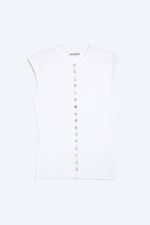 Vit - Pärlknappar - Ärmlös jerseytop med pärlknappar - 0