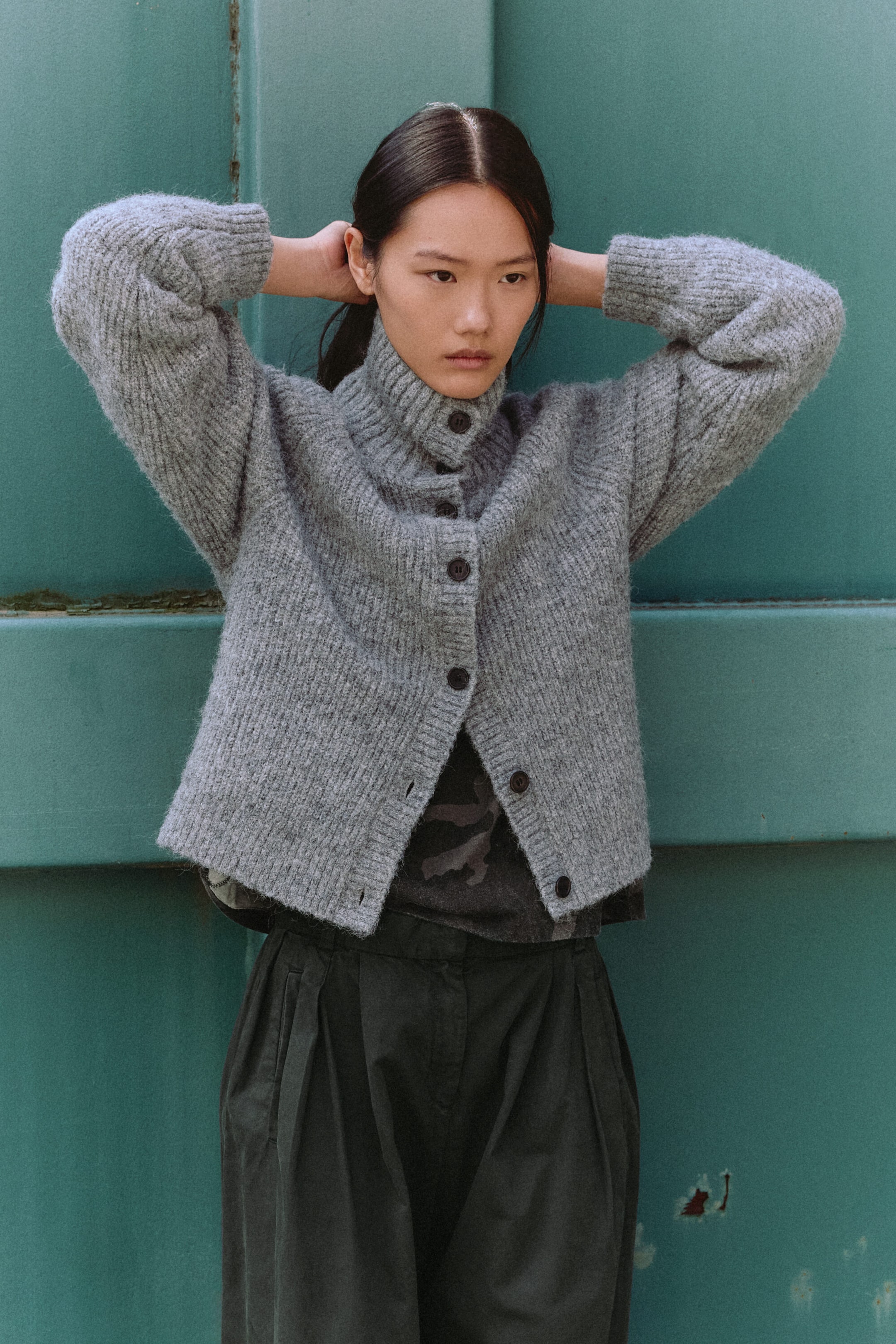 Dusty Grey Melange - Buttoned cardigan - 1