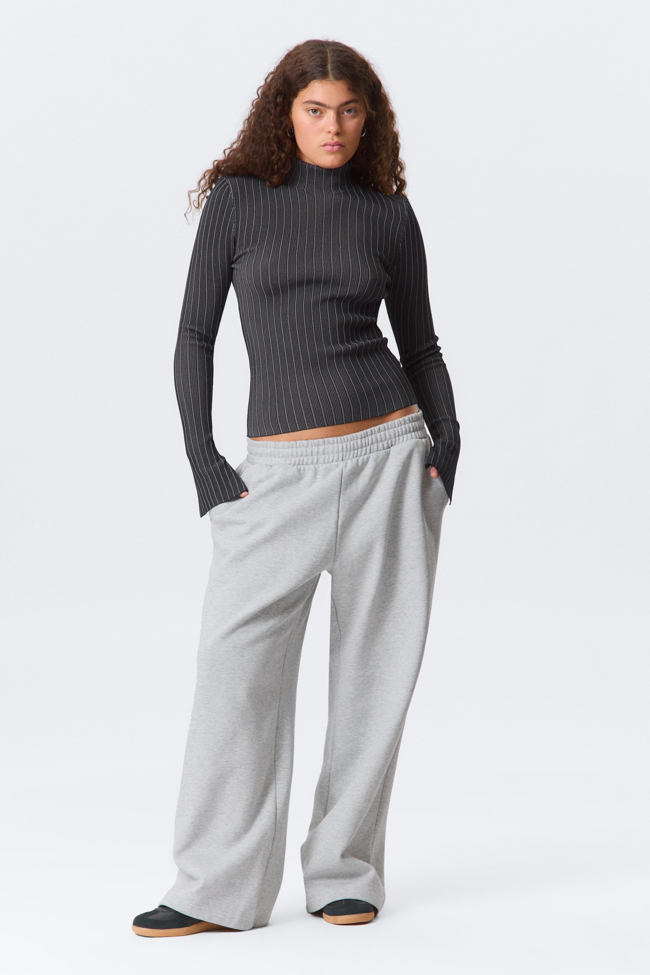 Grey Melange - Loose Long Heavyweight Sweatpants - 1