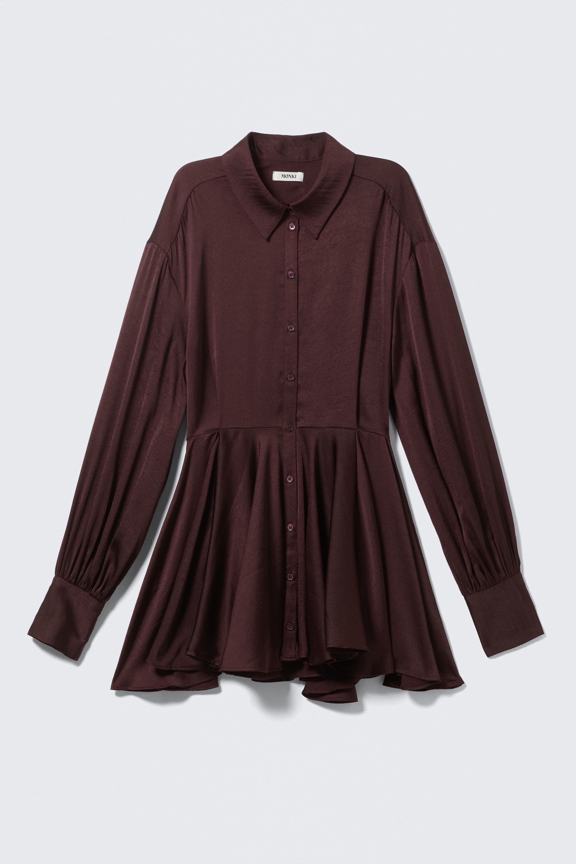 Vestido mini con vuelo y manga larga - Ciruela oscuro