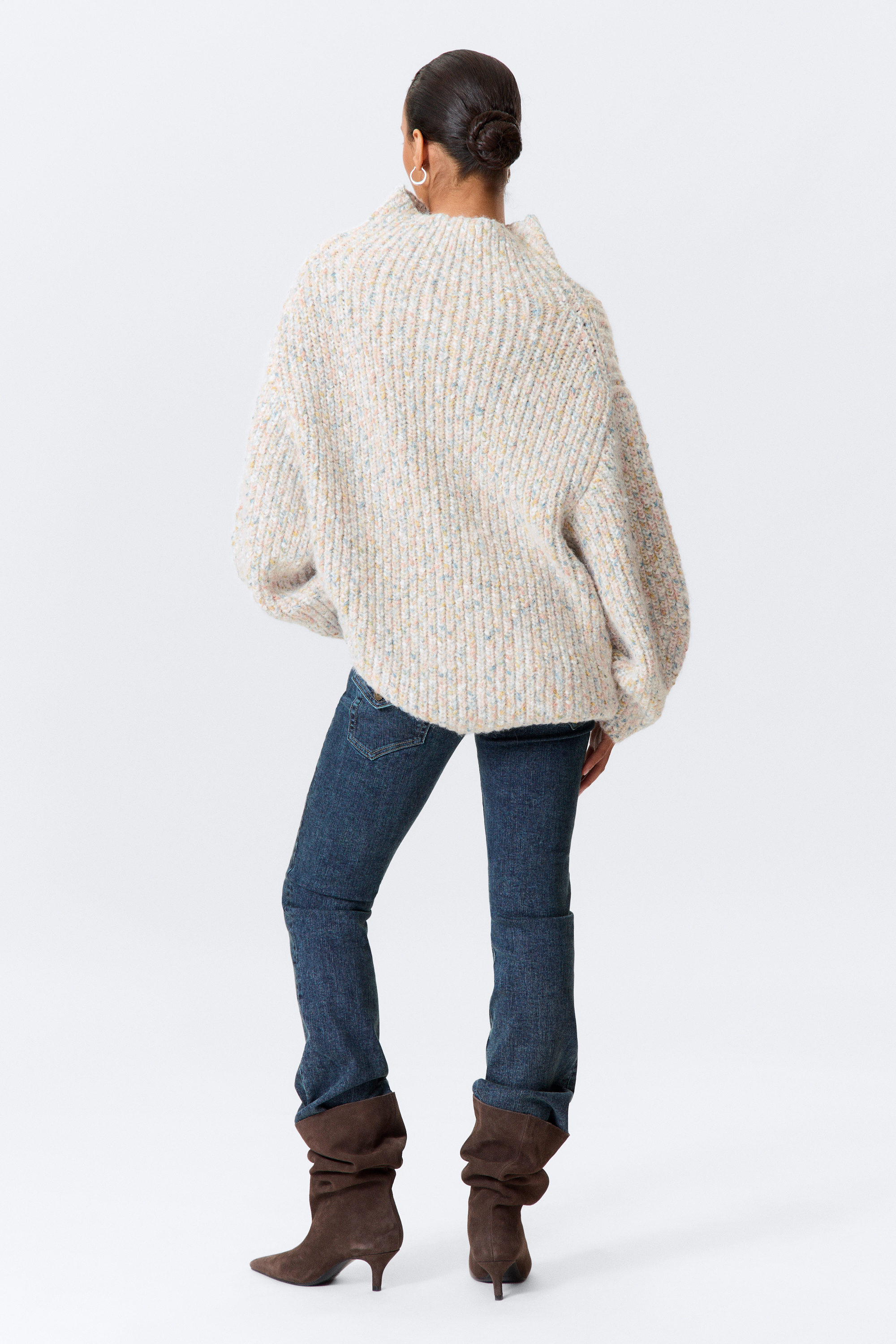 Weiß - Mehrfarbig - Oversized Strickpullover mit Rollkragen - 2