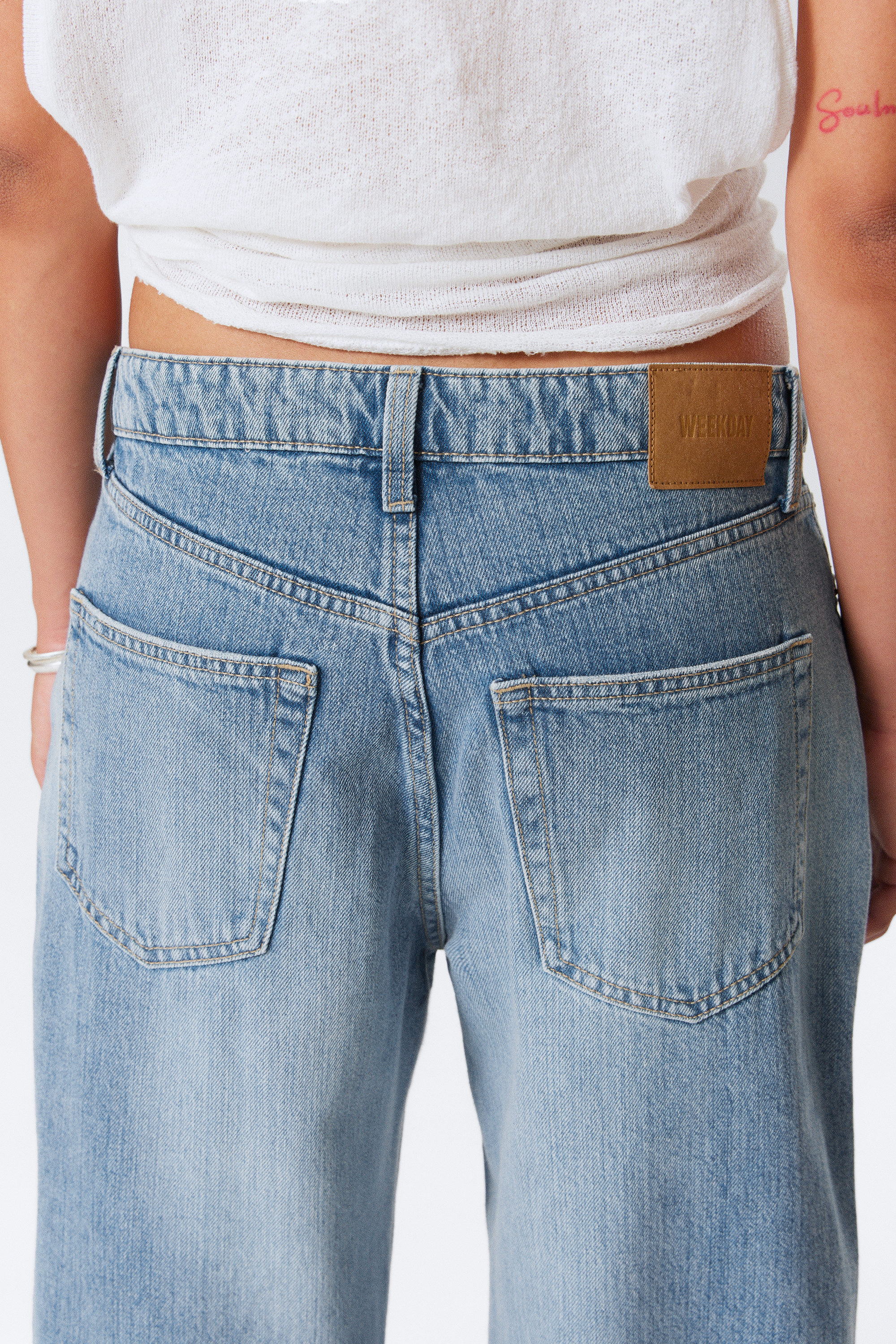 Blue Fade - Mittelblau - Area Mid Rise Loose Wide Leg Jeans - 4