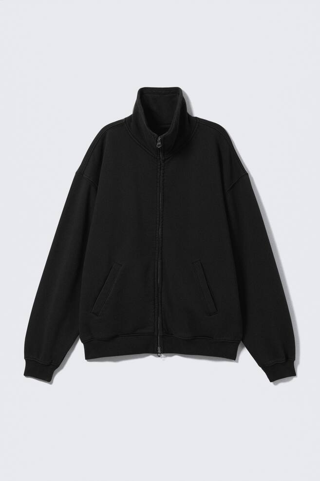 Loose Funnel Neck Zip Cardigan - Black - 1