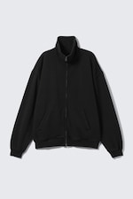 Black - Loose Funnel Neck Zip Cardigan - 3