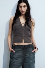 Gris foncé - Haut dos nu col V ripstop - 1