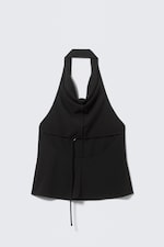Black - Draped Halter Cowl-Neck Top - 1
