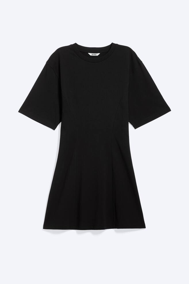 Minivestido tipo camiseta entallado y acampanado - Negro/Blanco/Rosa claro empolvado - 1