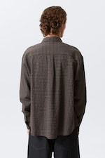 Checked Dark Brown - Loose Structured Button-Down Shirt - 3