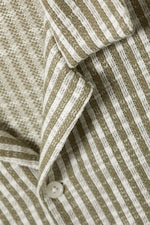 Khaki Green & White Stripes - Textured Short-Sleeved Resort Shirt - 1