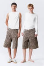Leopard Print - Astro Loose Baggy Printed Cotton Twill Shorts - 0