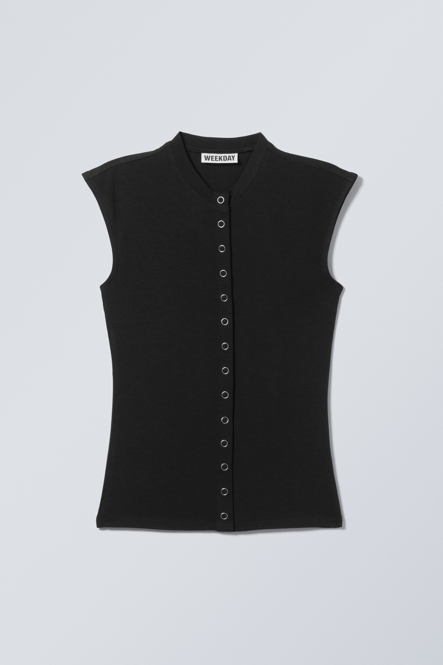 Ärmlös button-up topp - Svart/Vit/Mörk mullvad - 2