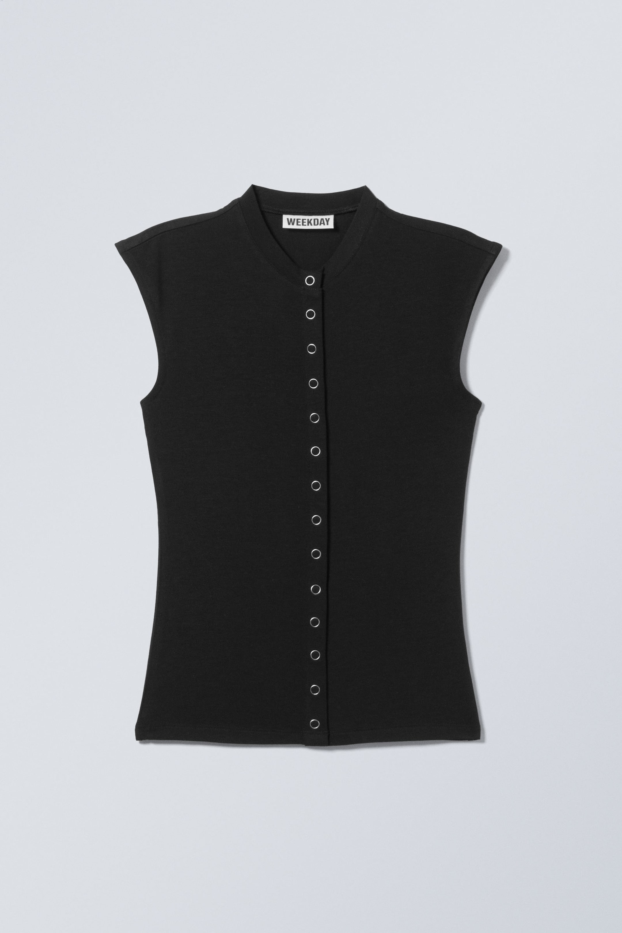 Black - Sleeveless Button-up Top - 2