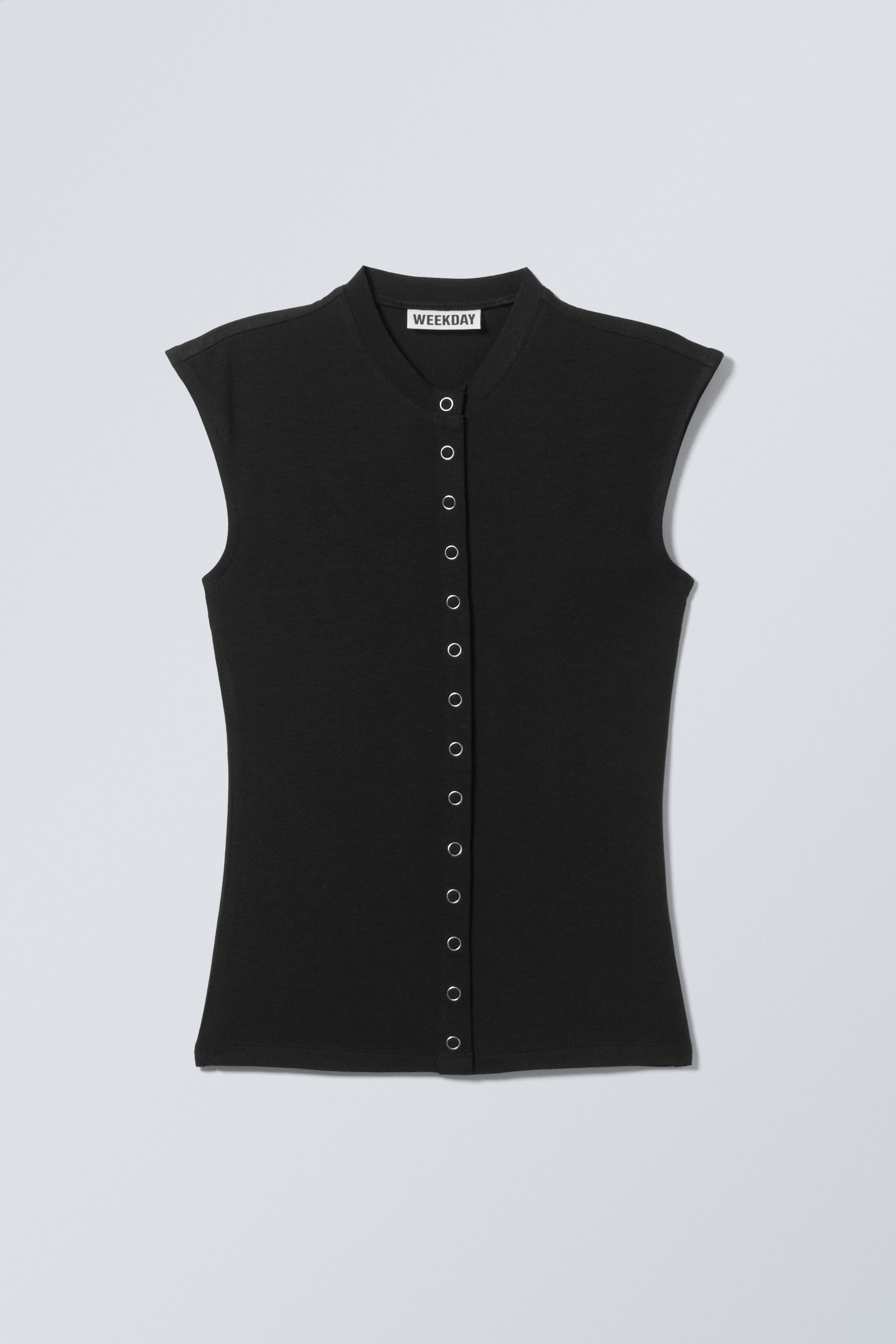 Black - Sleeveless Button-up Top - 1