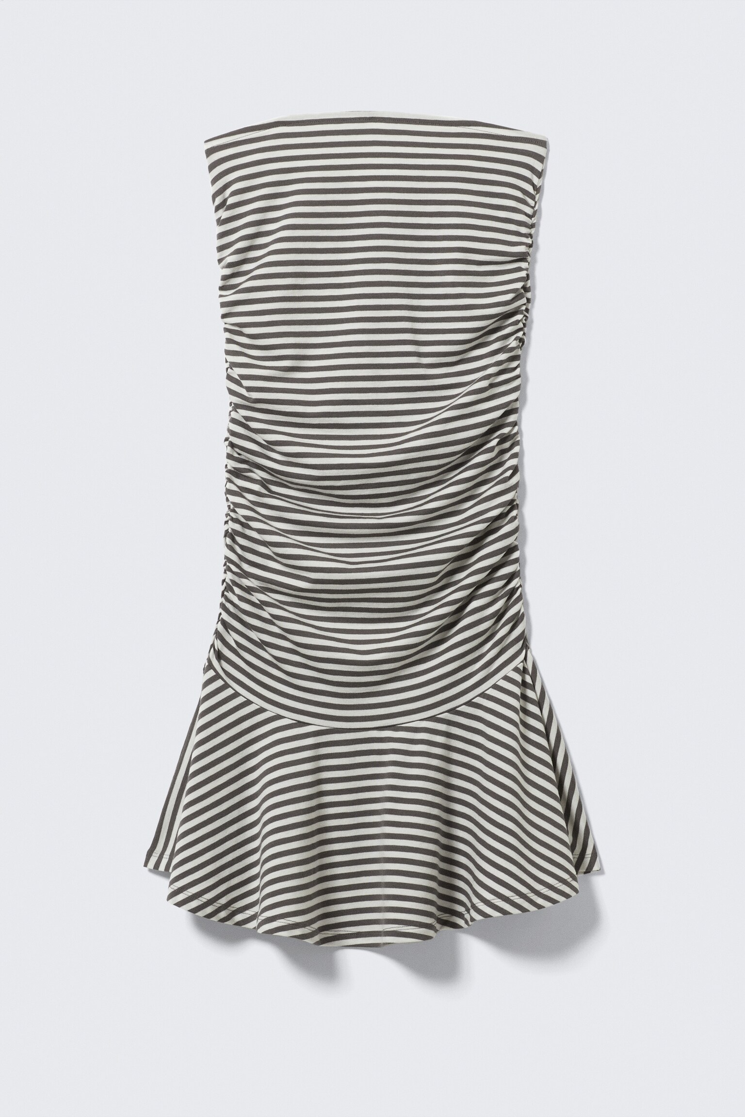 Ruched Tube Mini Dress - White & Dark Mole Stripe/Black - 2