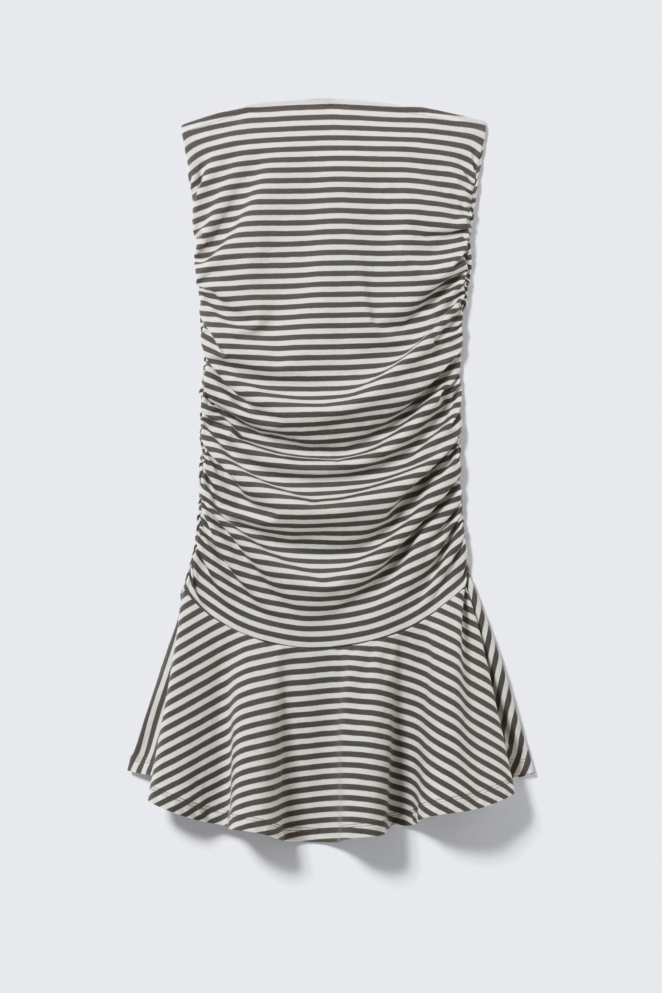 Grotere afbeelding bekijken: Ruched Tube Mini Dress - White & Dark Mole Stripe - DAMES | H&M BE 4
