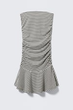 White & Dark Mole Stripe - Ruched Tube Mini Dress - 0