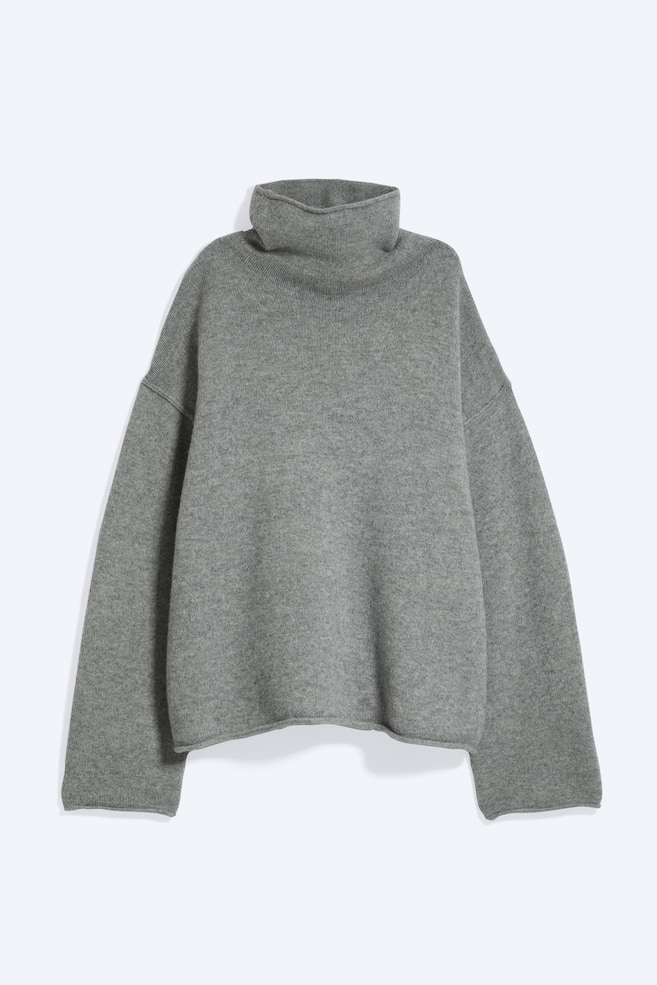 Loose Wool Turtleneck Sweater - Grey Melange - 1