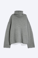 Grey Melange - Loose Wool Turtleneck Sweater - 4