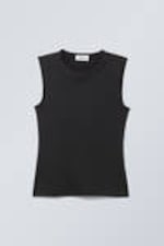 Schwarz - Glattes, eng anliegendes Tanktop - 0