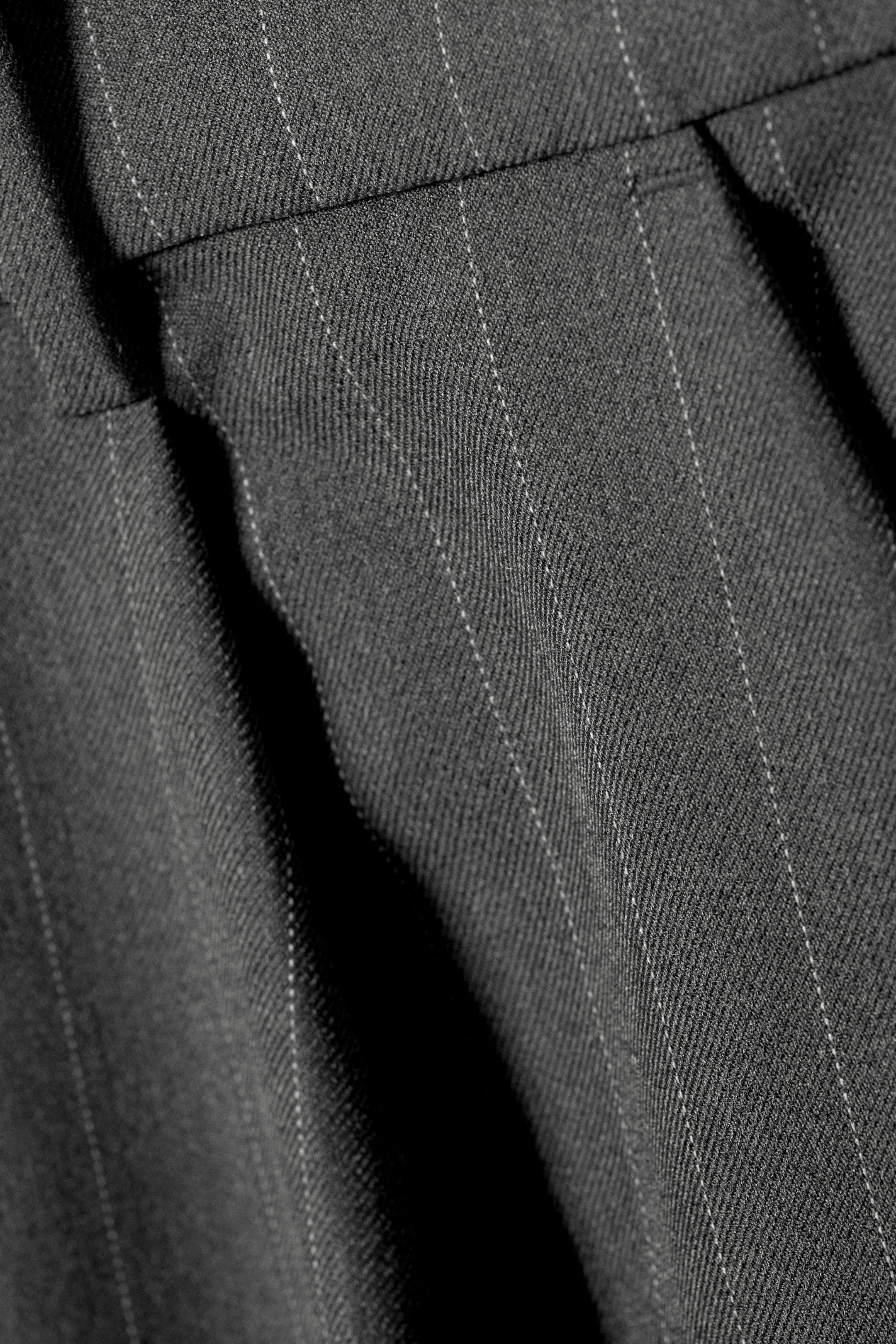 Striped Dark Grey Melange - Loose Fit Barrel Leg Suiting Trousers - 4