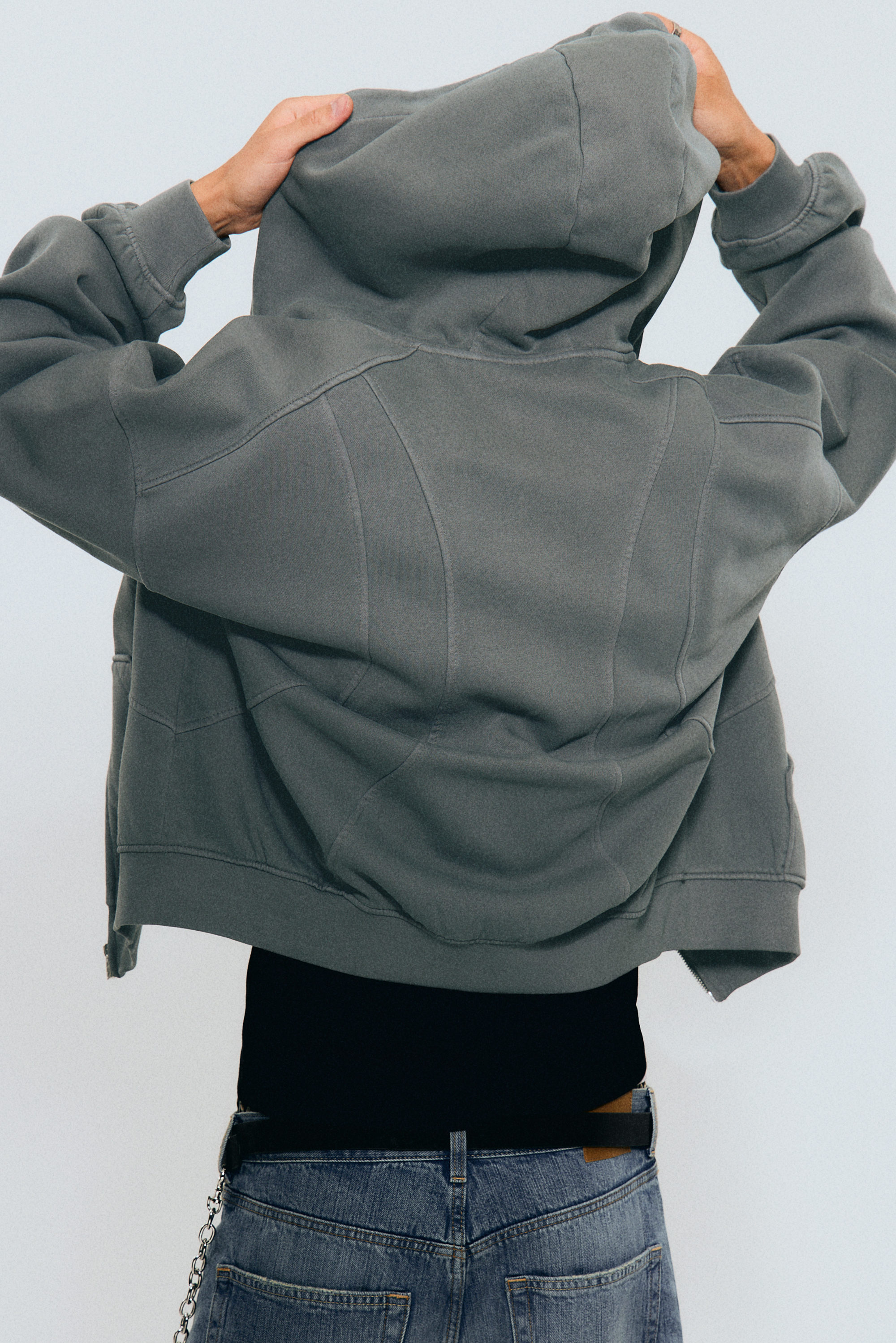 Grijs - Hoodie met geblokte rits - Loose Fit - 3