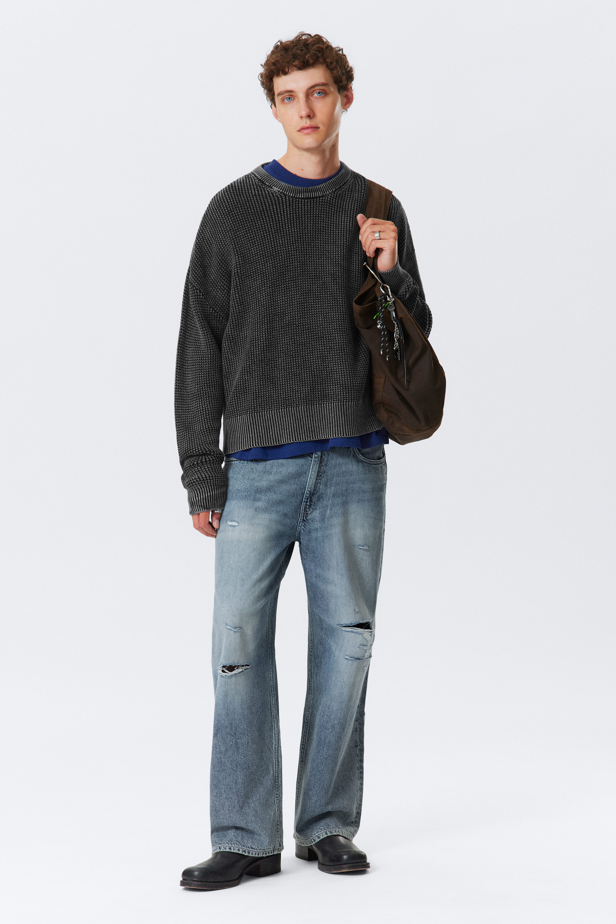 Washed Black - Washed Oversized Boxy Sweater - 2