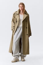 Beige - Oversized Double-Breasted Canvas Trench Coat - 0
