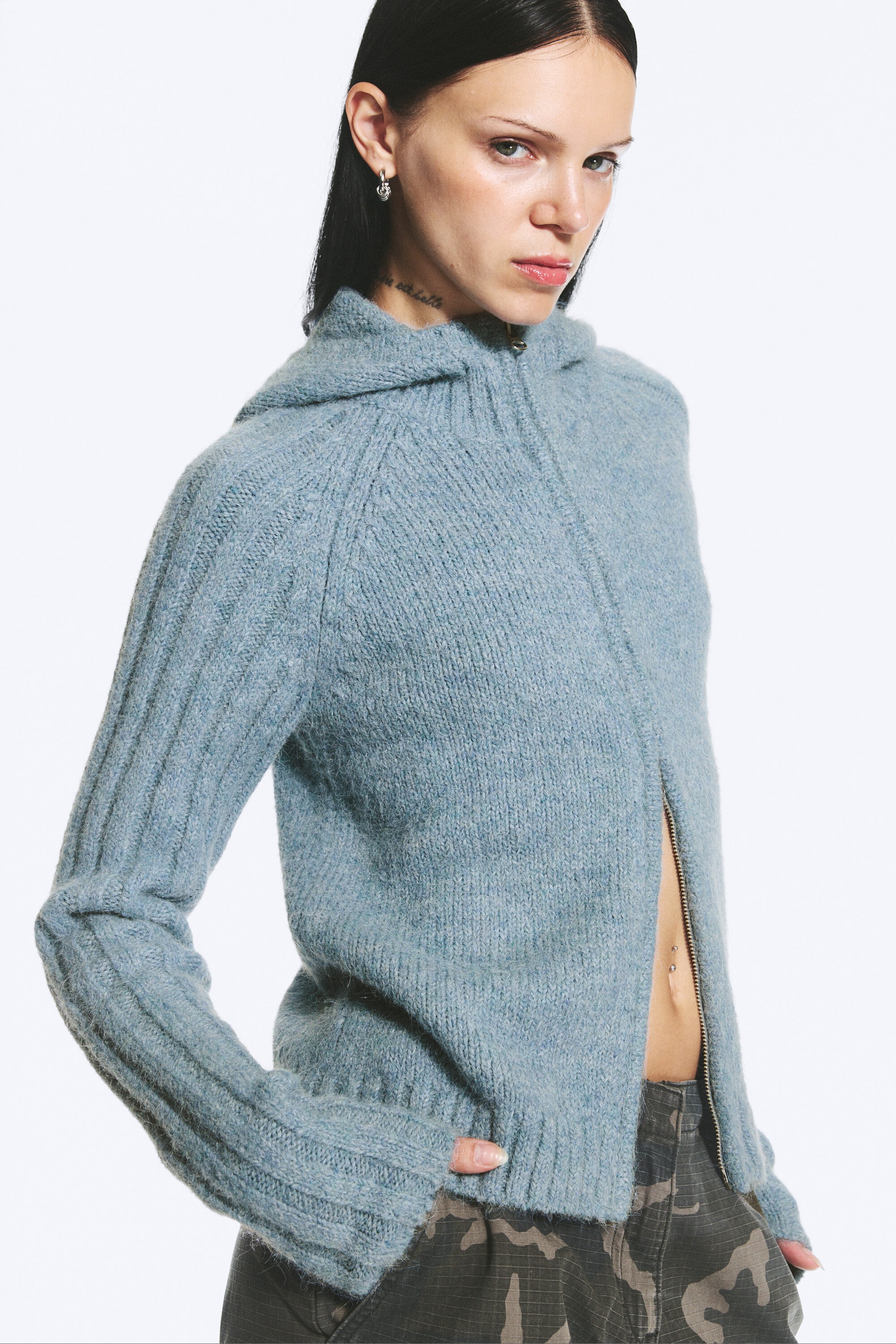 Dusty Blue - Knitted zip hoodie - 1