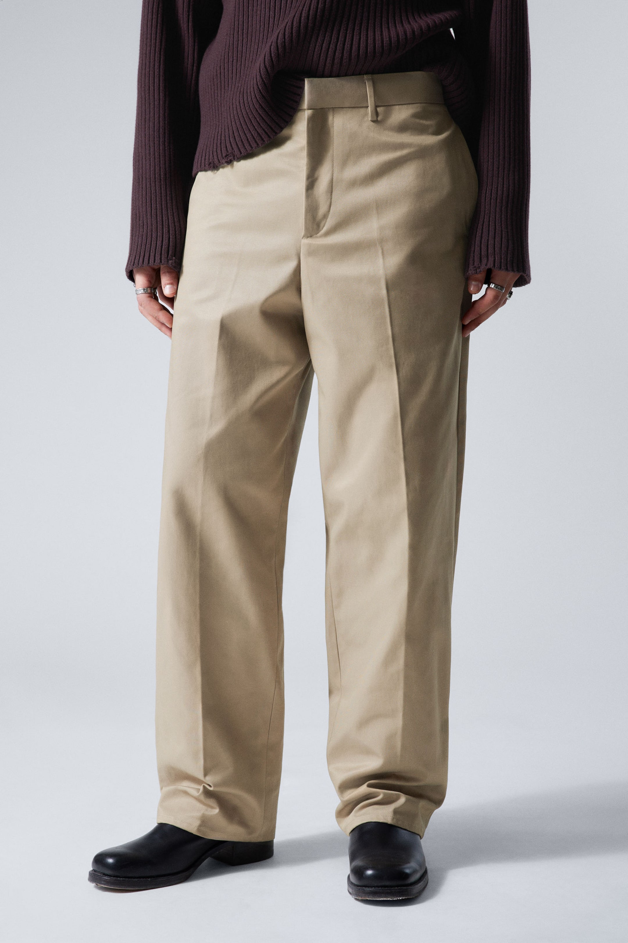 #9D9584 - Relaxed Fit Twill Suiting Trousers - 2