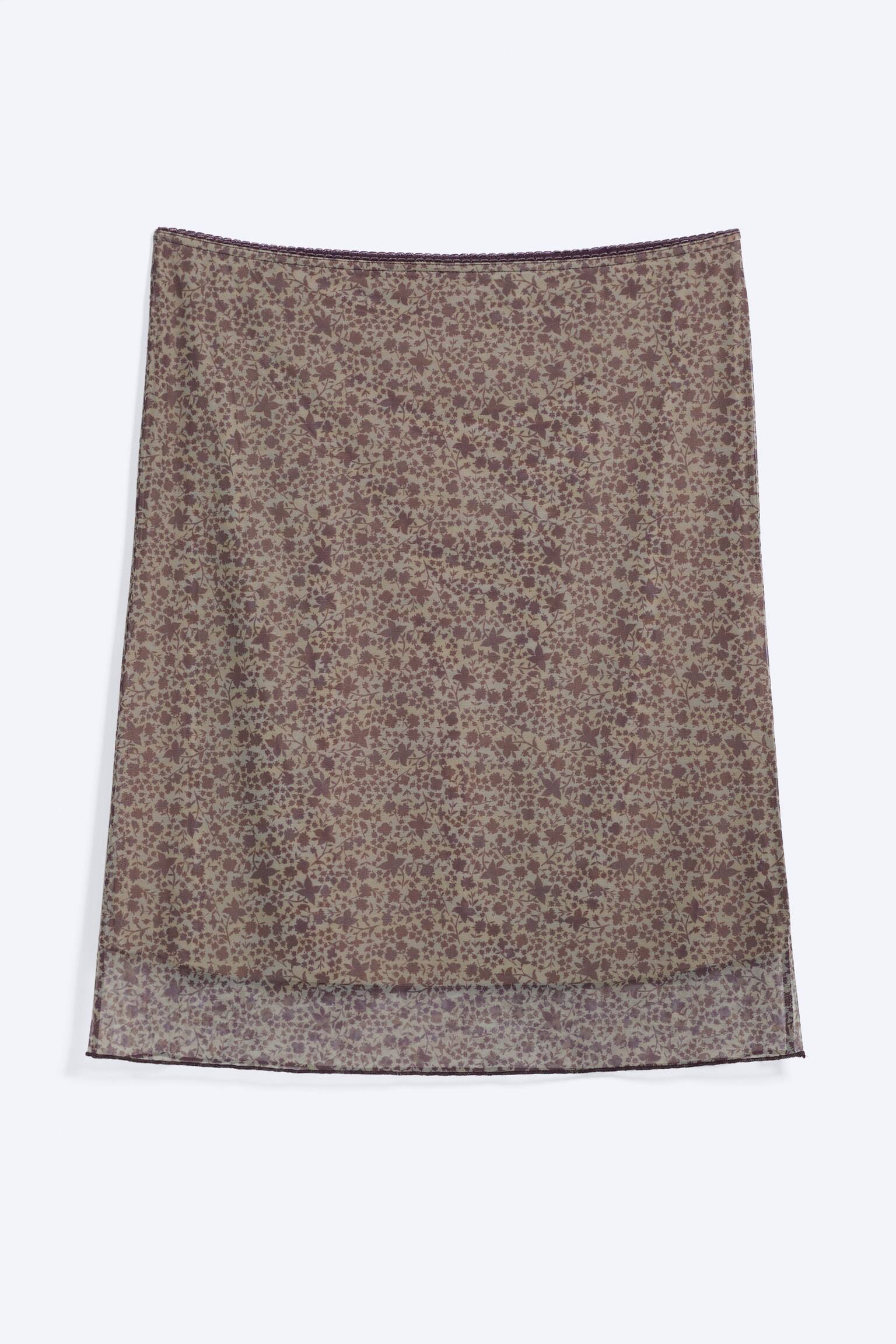 Falda midi de malla con capas - Caqui/burdeos - floral/Morado claro - 2