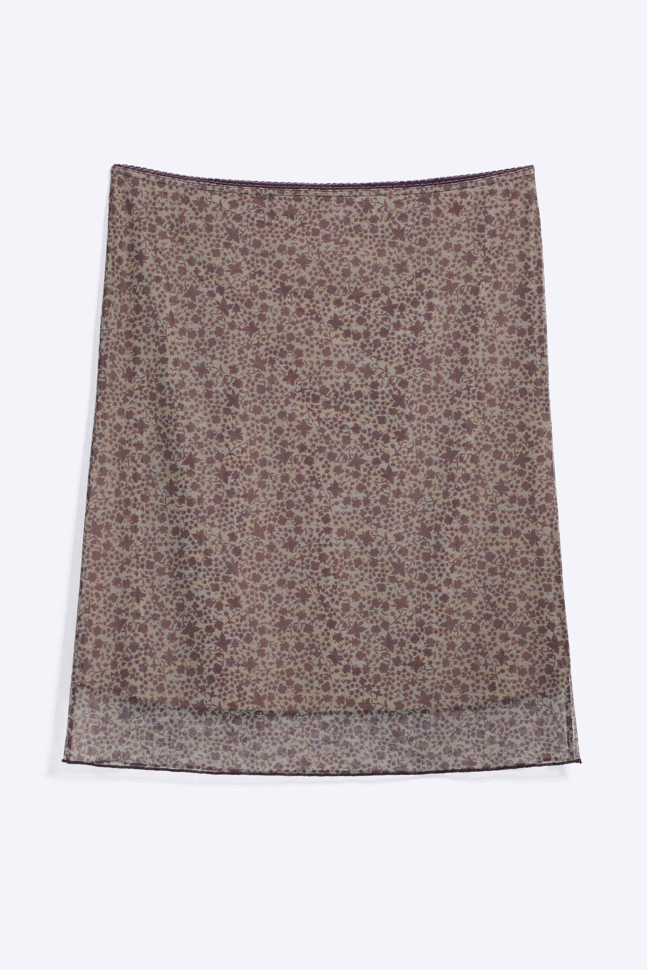 Khaki/Burgundy - Floral - Layered Mesh Midi Skirt - 4