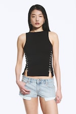 Black - Fitted Hook & Eye Tank Top - 0