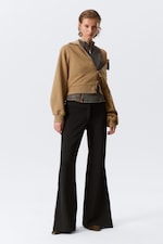 Black - Mid Rise Flared Zip-Up Trousers - 0