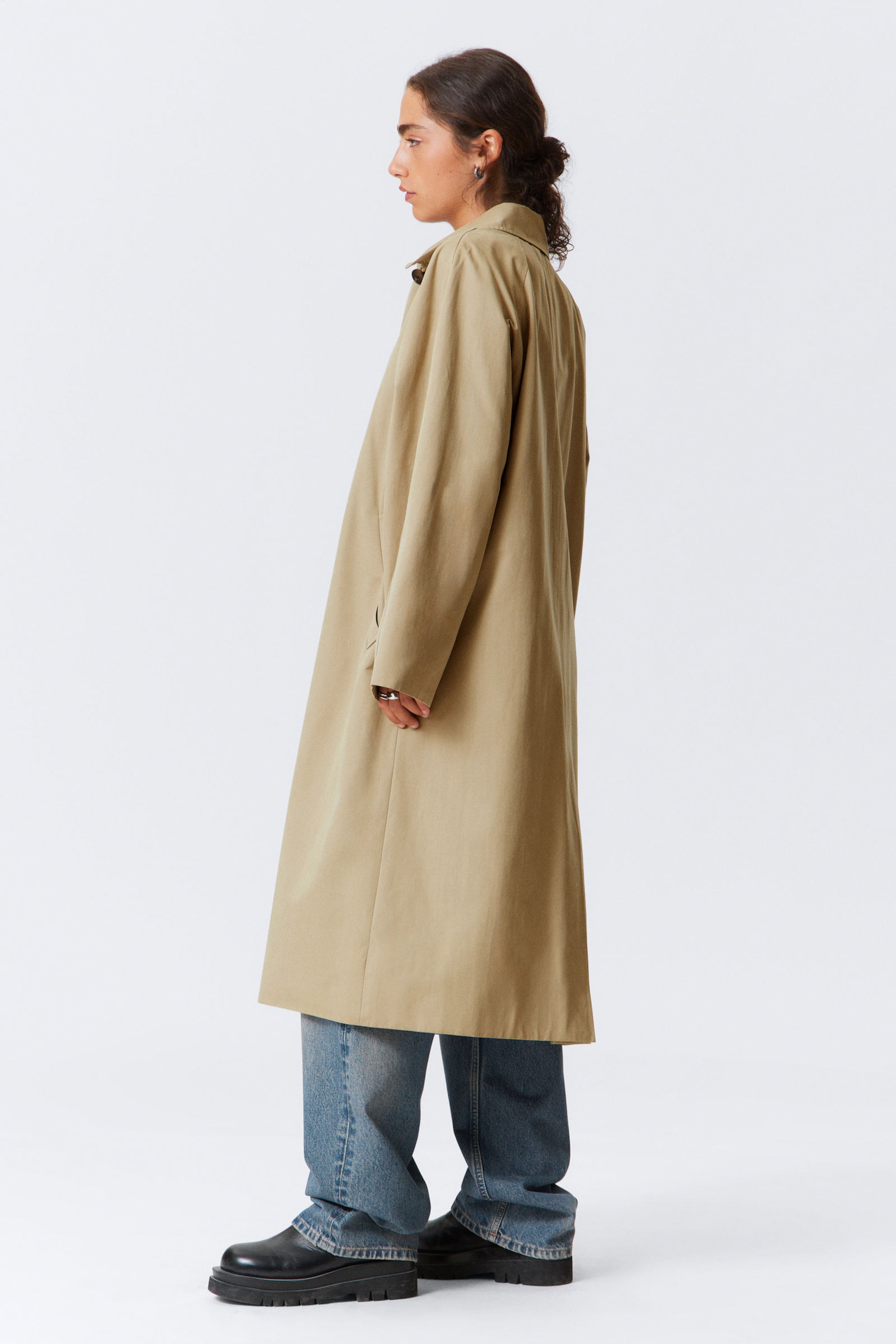 Beige - Single-Breasted Oversized Car Coat - 2