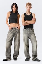 Canyon Grey - Medium Grey - Galaxy Mid Rise Loose Straight Leg Unisex Jeans - 0