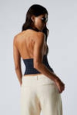 Dark Blue - Deep Halterneck Top - 3