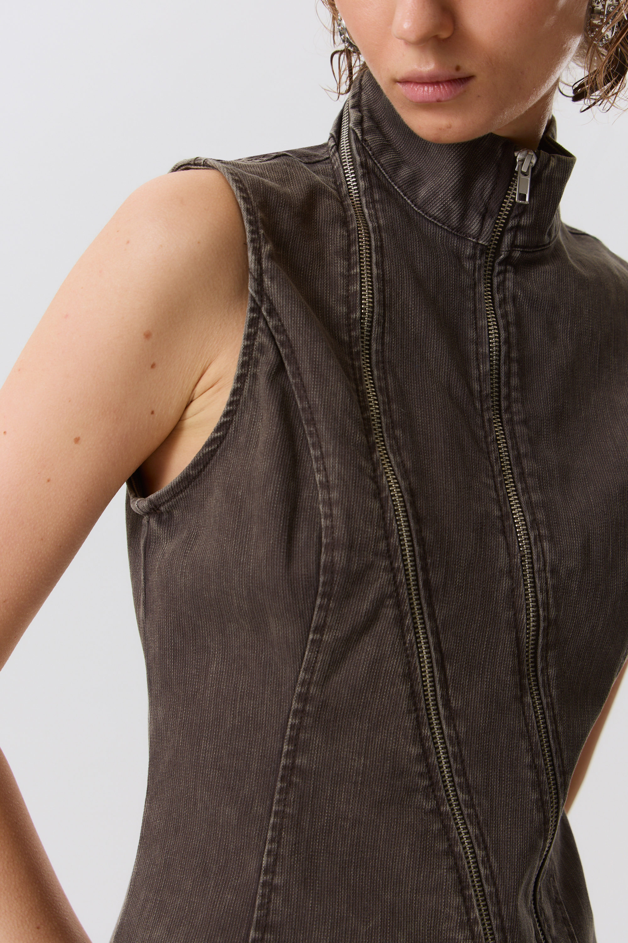 Dark Grey - Slim Curvy Zip Mini Dress - 2